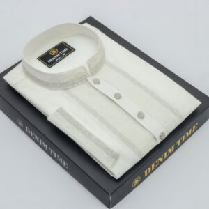 White Color Embroidered Cotton Solid Panjabi