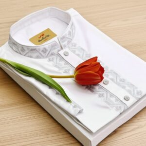 White Color Embroidered Cotton Solid Panjabi