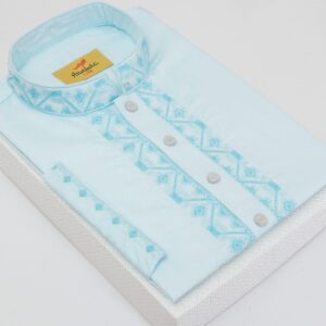 French Pass Color Embroidered Cotton Solid Punjabi