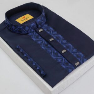 Dark Navy Color Embroidered Cotton Solid Punjabi
