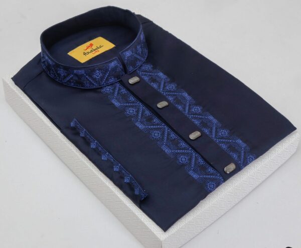 Dark Navy Color Embroidered Cotton Solid Punjabi