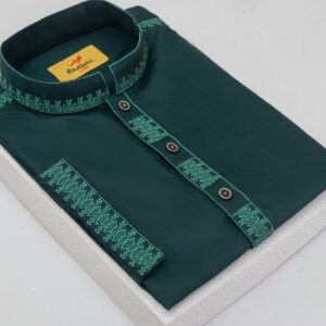 Gable Green Color Embroidered Cotton Solid Punjabi
