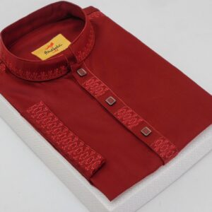 Falu Red Color Embroidered Cotton Solid Punjabi