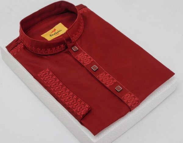 Falu Red Color Embroidered Cotton Solid Punjabi