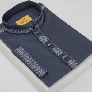 Bright Grey Color Embroidered Cotton Solid Panjabi