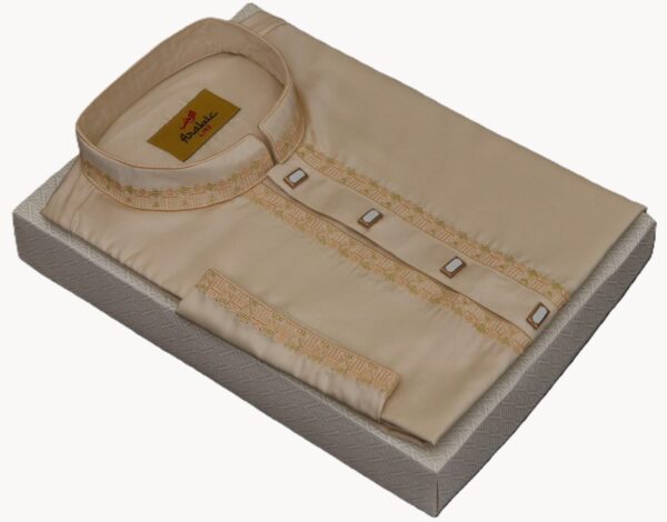 Dark Brown Color Embroidered Cotton Solid Panjabi