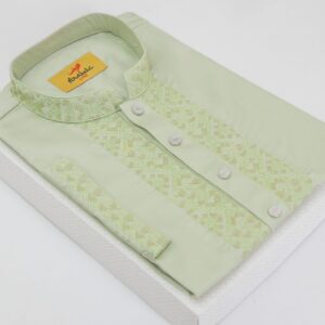 Coriander Color Embroidered Cotton Solid Panjabi