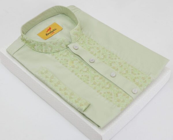 Coriander Color Embroidered Cotton Solid Panjabi