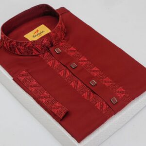 Falu Red Color Embroidered Cotton Classy Panjabi