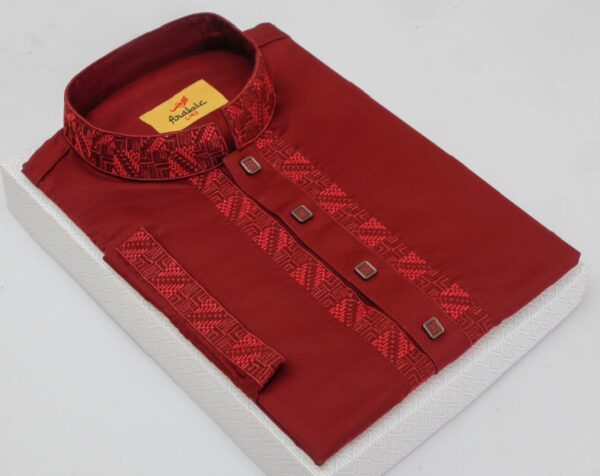 Falu Red Color Embroidered Cotton Classy Panjabi