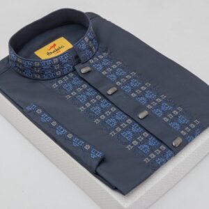 Bright Grey Color Embroidered Cotton Solid Classy Panjabi