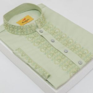 Green Mist Color Embroidered Cotton Classy Panjabi