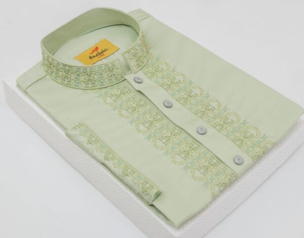 Green Mist Color Embroidered Cotton Classy Panjabi