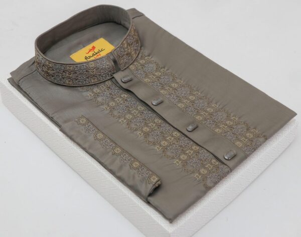 Smokey Grey Color Embroidered Cotton Classy Panjabi