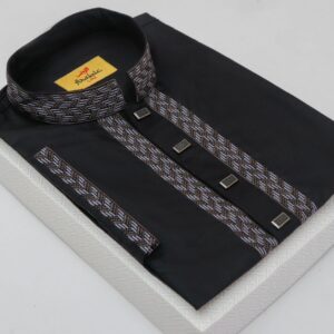 Black Color Embroidered Cotton Classy Panjabi