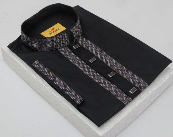 Black Color Embroidered Cotton Classy Panjabi