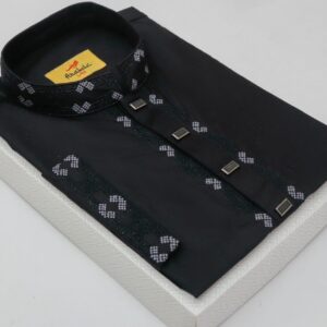 Bold Black Color Embroidered Cotton Classy Panjabi