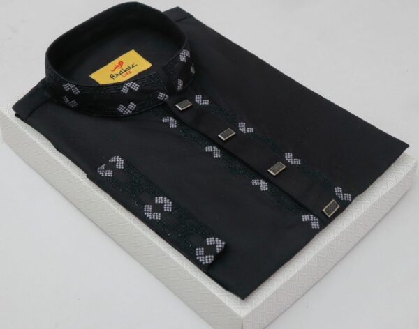 Bold Black Color Embroidered Cotton Classy Panjabi