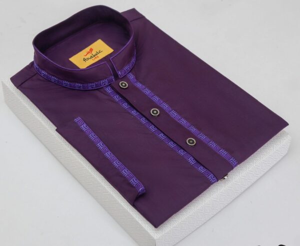 Purple Magenta Color Embroidered Cotton Classy Panjabi