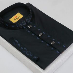 Black Color Simple Embroidered Cotton Solid Panjabi