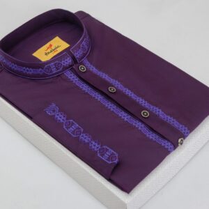 Purple Magenta Color Embroidered Cotton Solid Panjabi