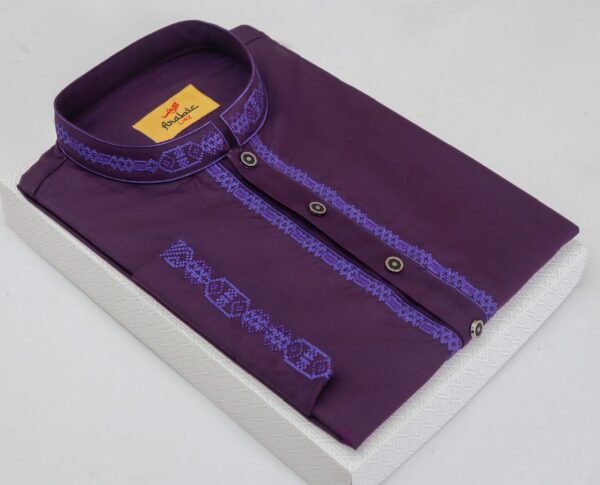 Purple Magenta Color Embroidered Cotton Solid Panjabi